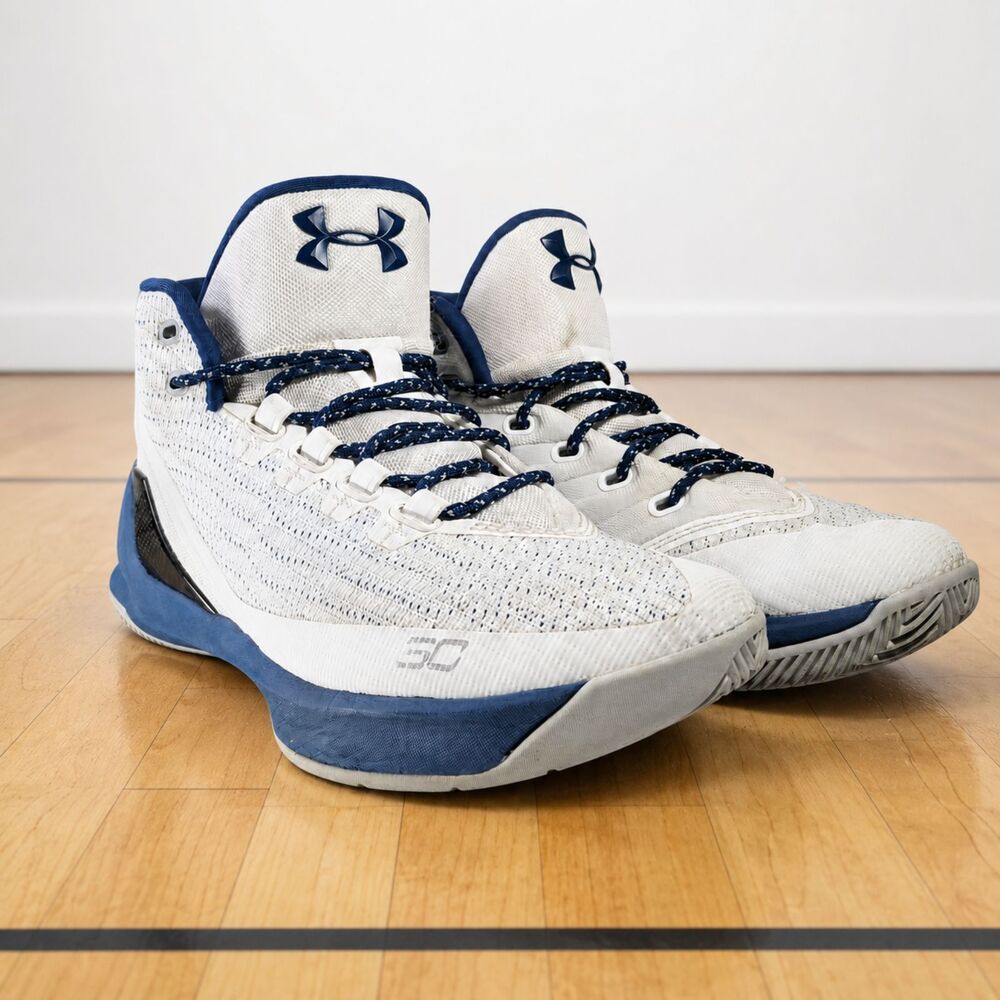 Under Armour Curry 3 Basketball Shoes Mens US 8 White Blackout Navy 1269279-105
